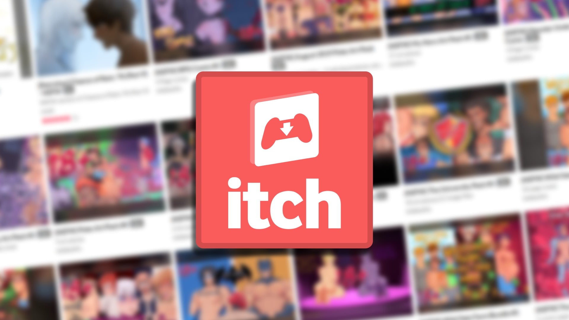 A bunch of blurry adult game tiles and the Itch logo.