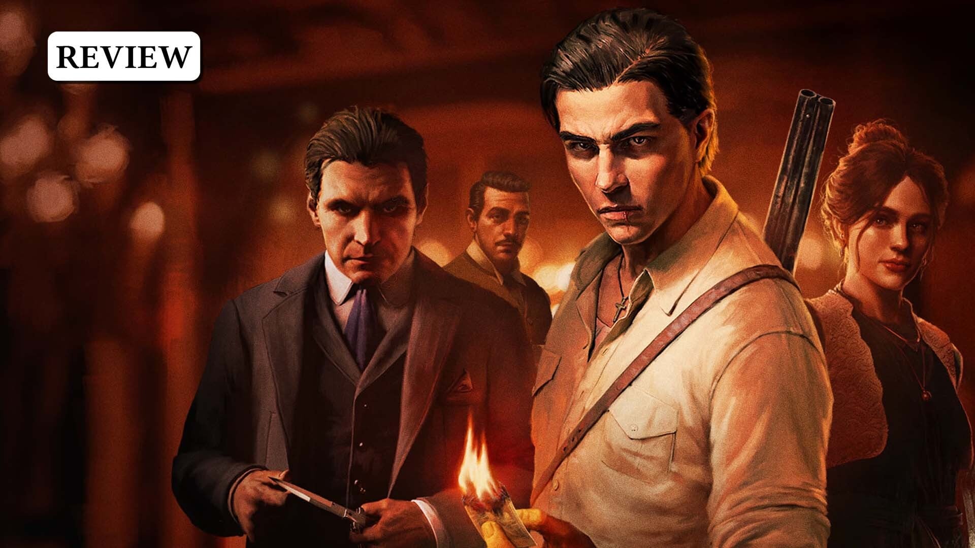 Artwork from Mafia: The Old Country with the word REVIEW in the upper-left corner.