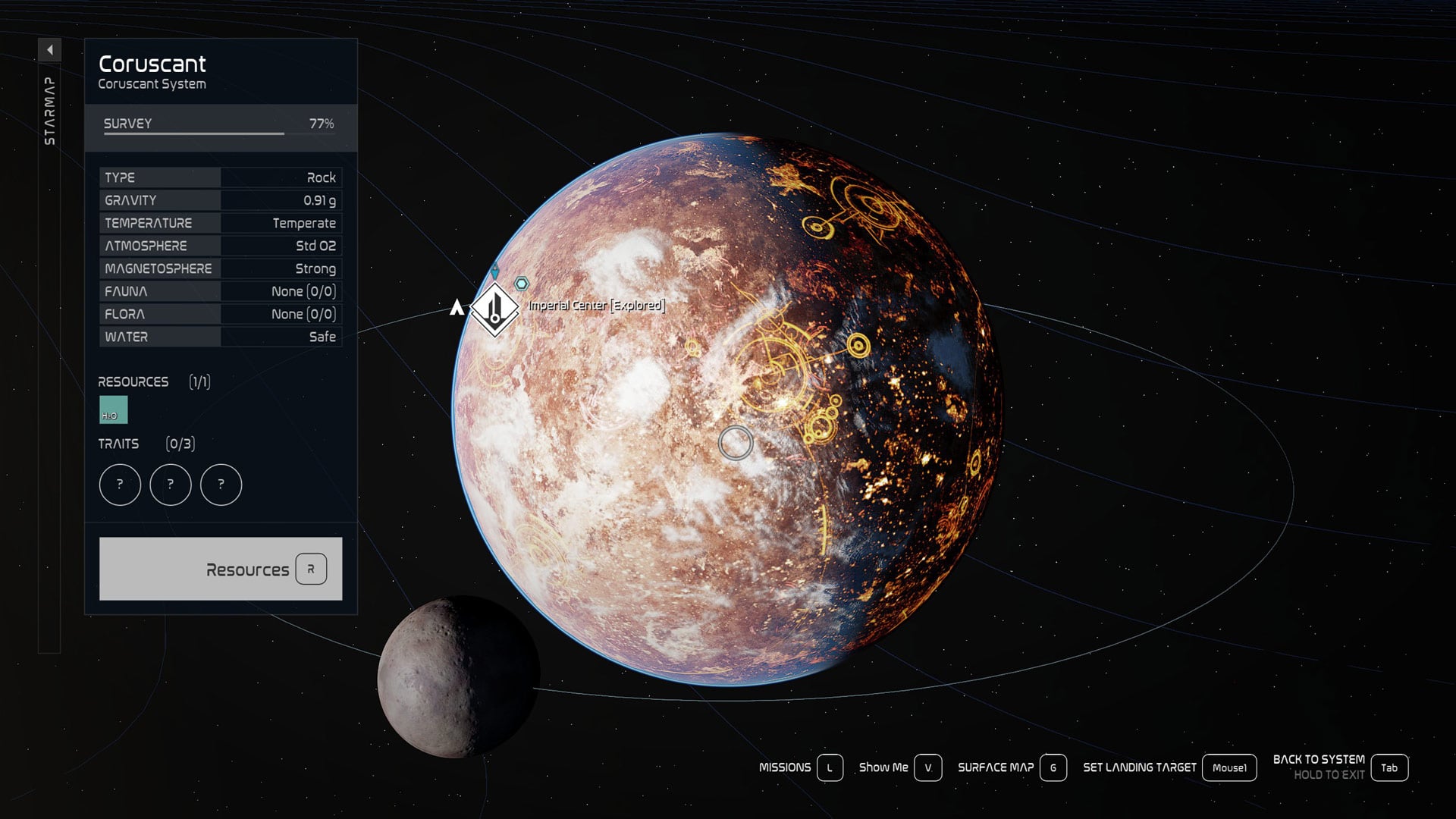 A star map shows the planet Coruscant.