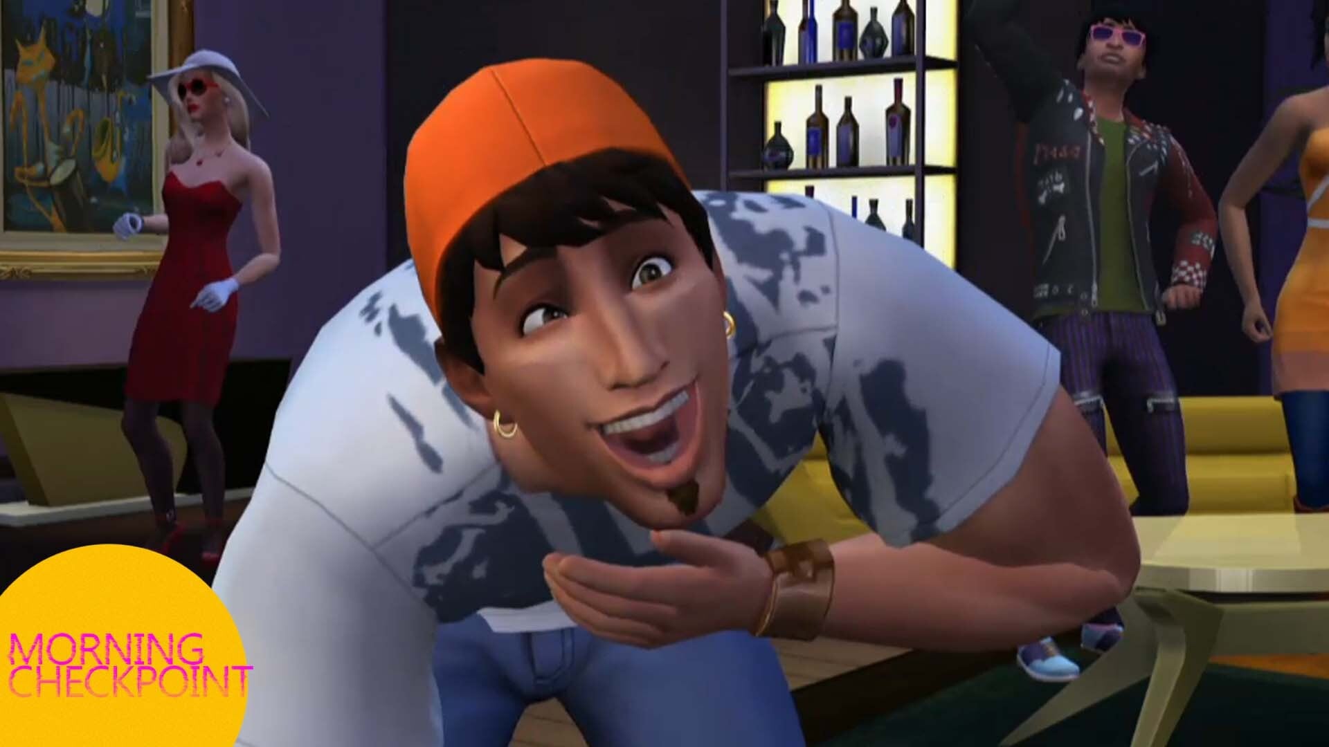 A Sims character laughs too hard.