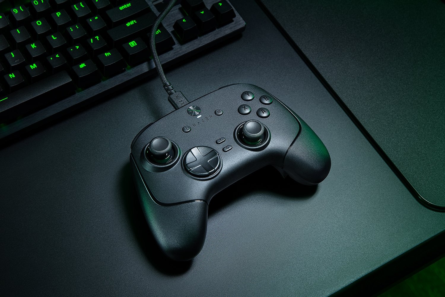 Razer controller appears in front of a black background. 