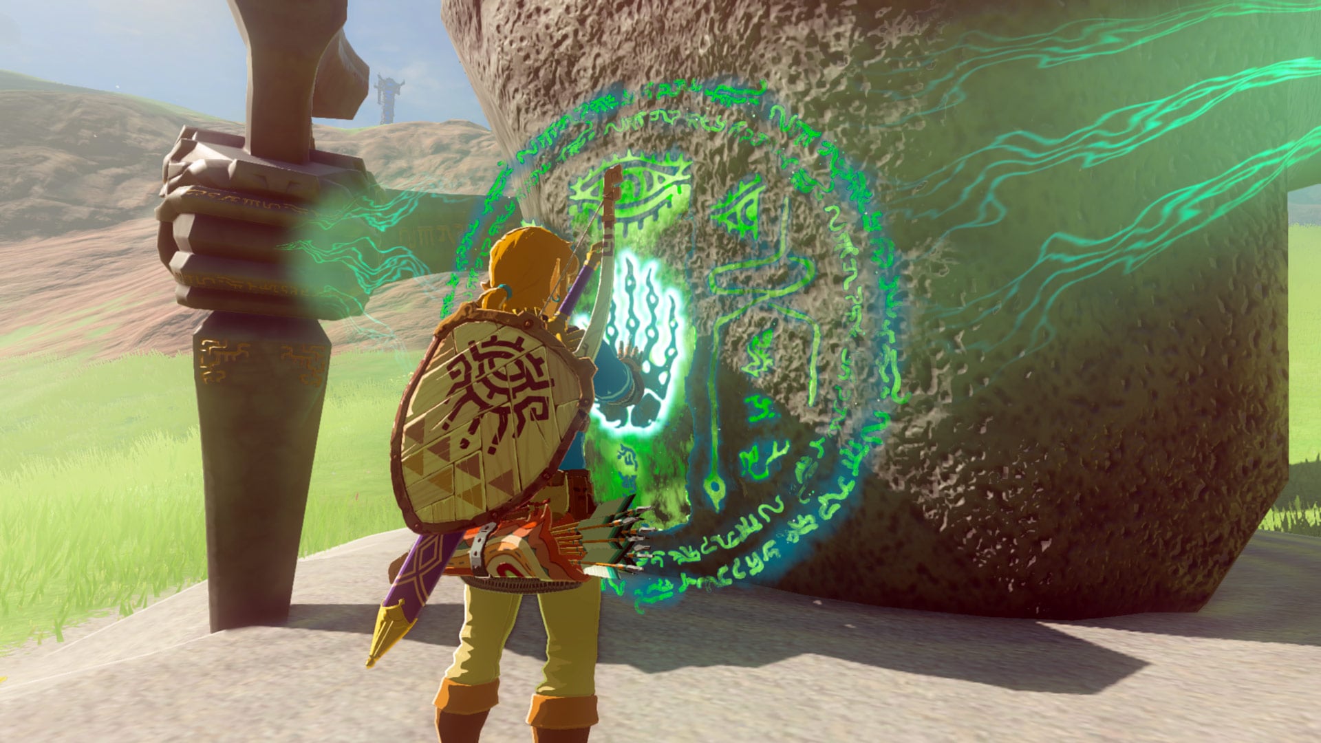 Link touches a glowing glyph.