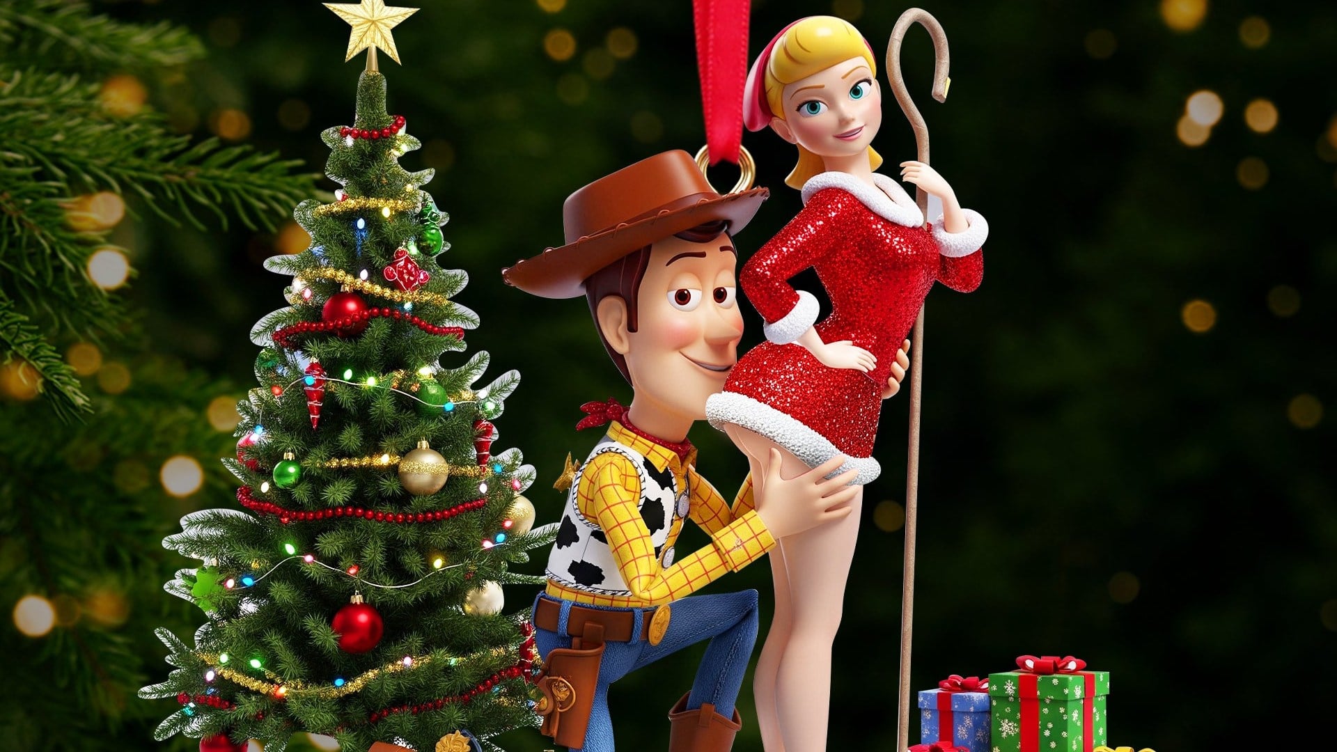 An ornament of Woody and Bo Peep doing stuff that isn't in the Bible.