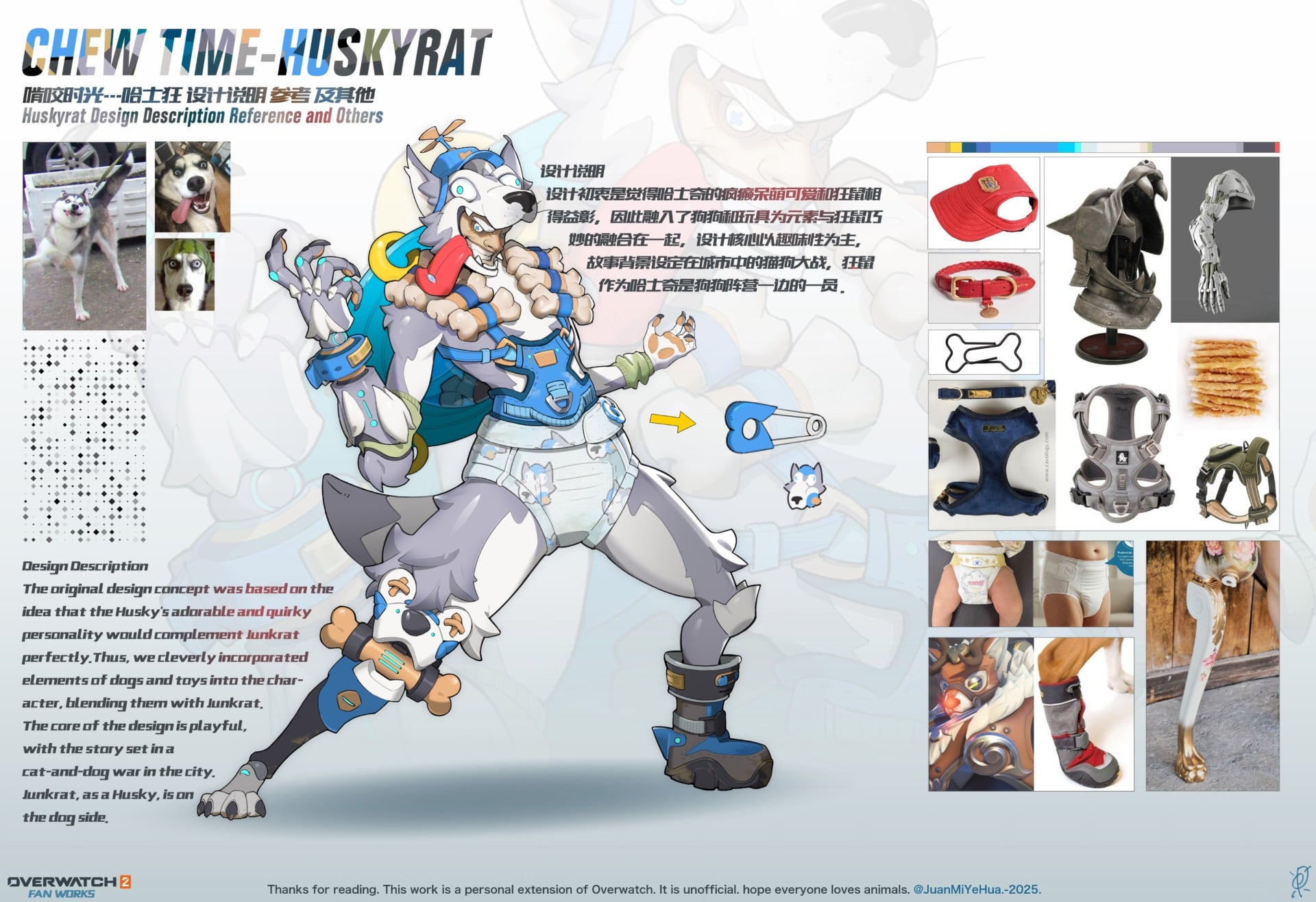 Zenyatta in a husky mascot suit with a diaper.