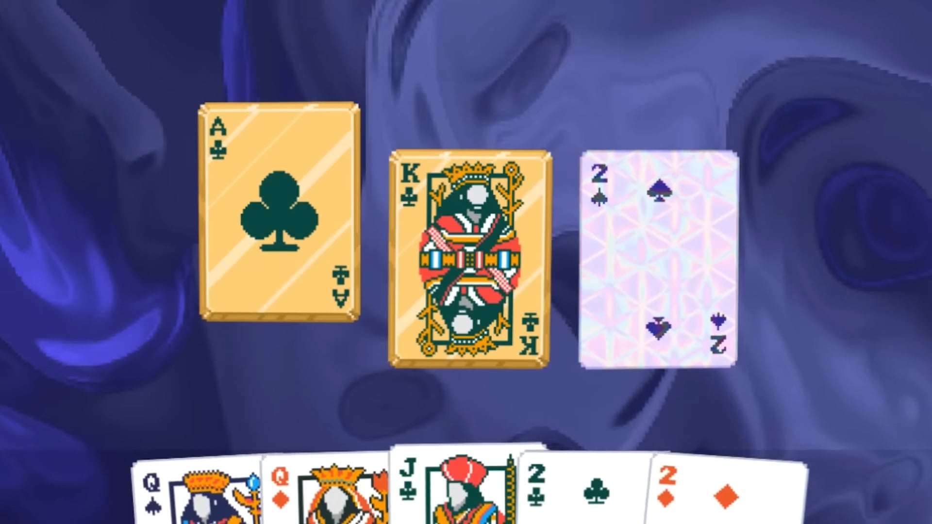 A spread of playing cards appears on screen.