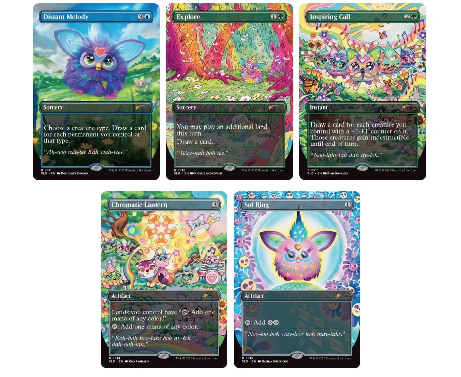 Furbies appear on MTG cards.