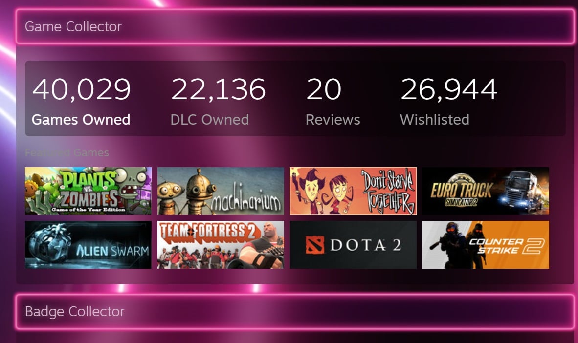 A Steam page display's a user's collection.