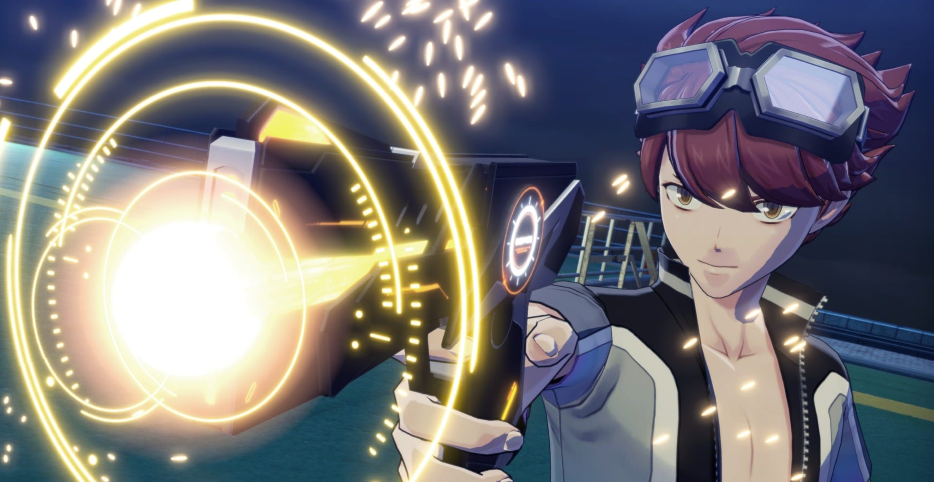 The main character of Time Stranger points a gun at something off-screen.