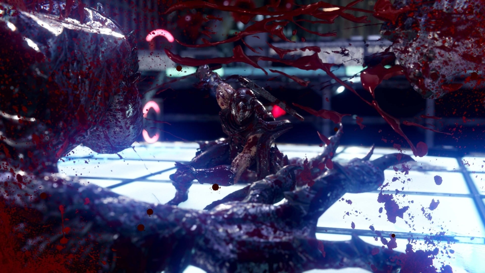 A ninja splatters blood everywhere.