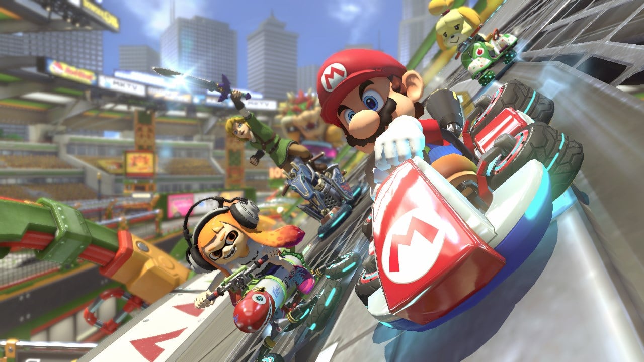 Mario races past an ink kid.