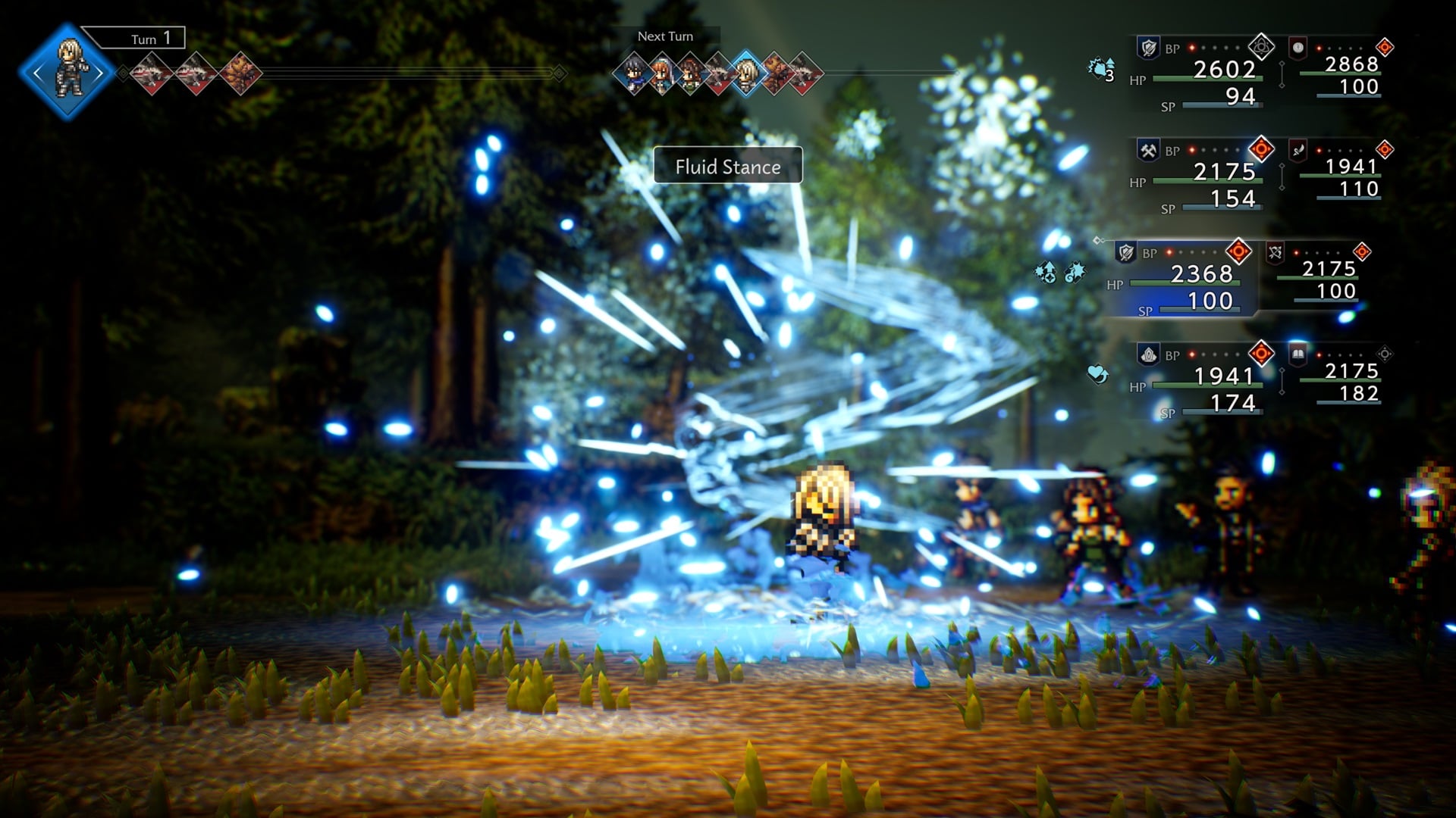 Combat shows a character using a spell.