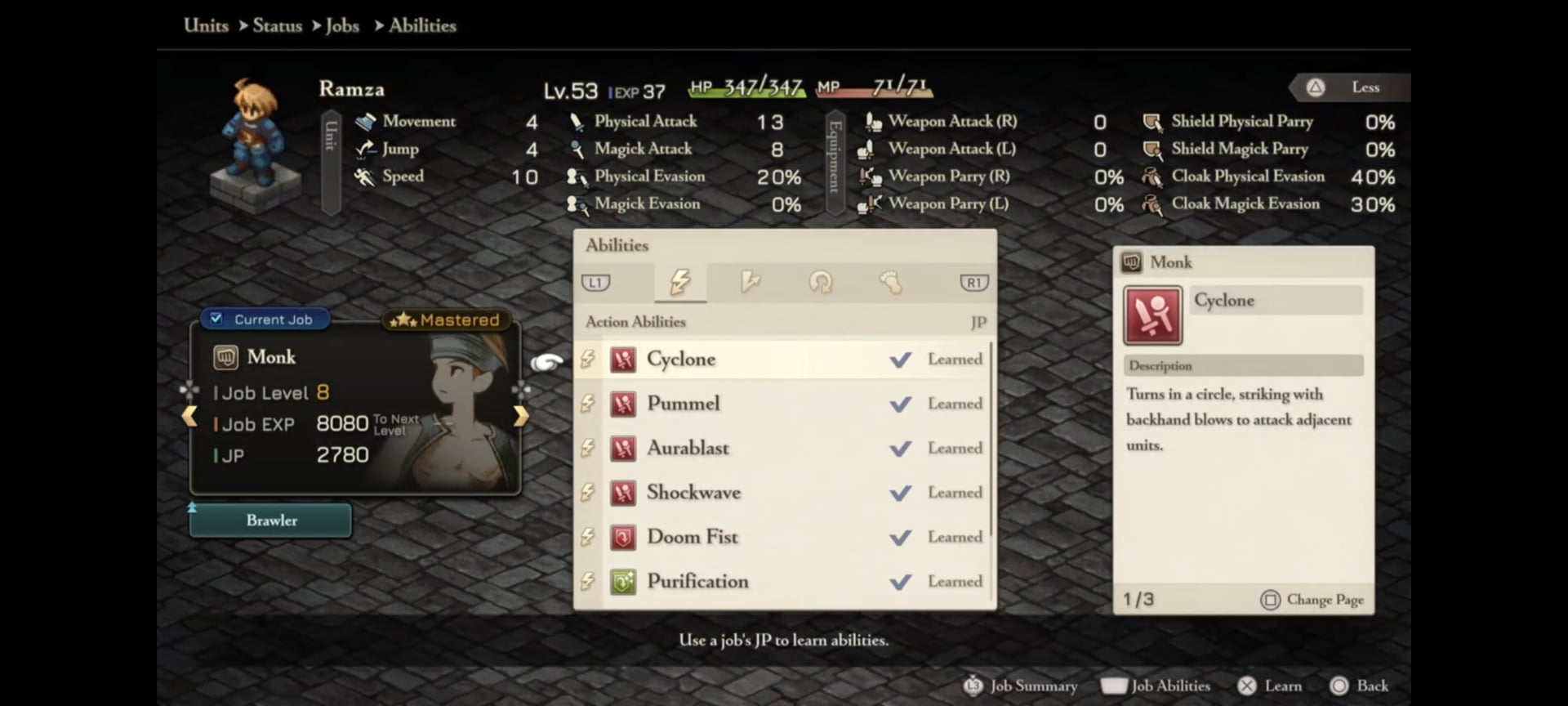 A screenshot shows a menu in FFT.