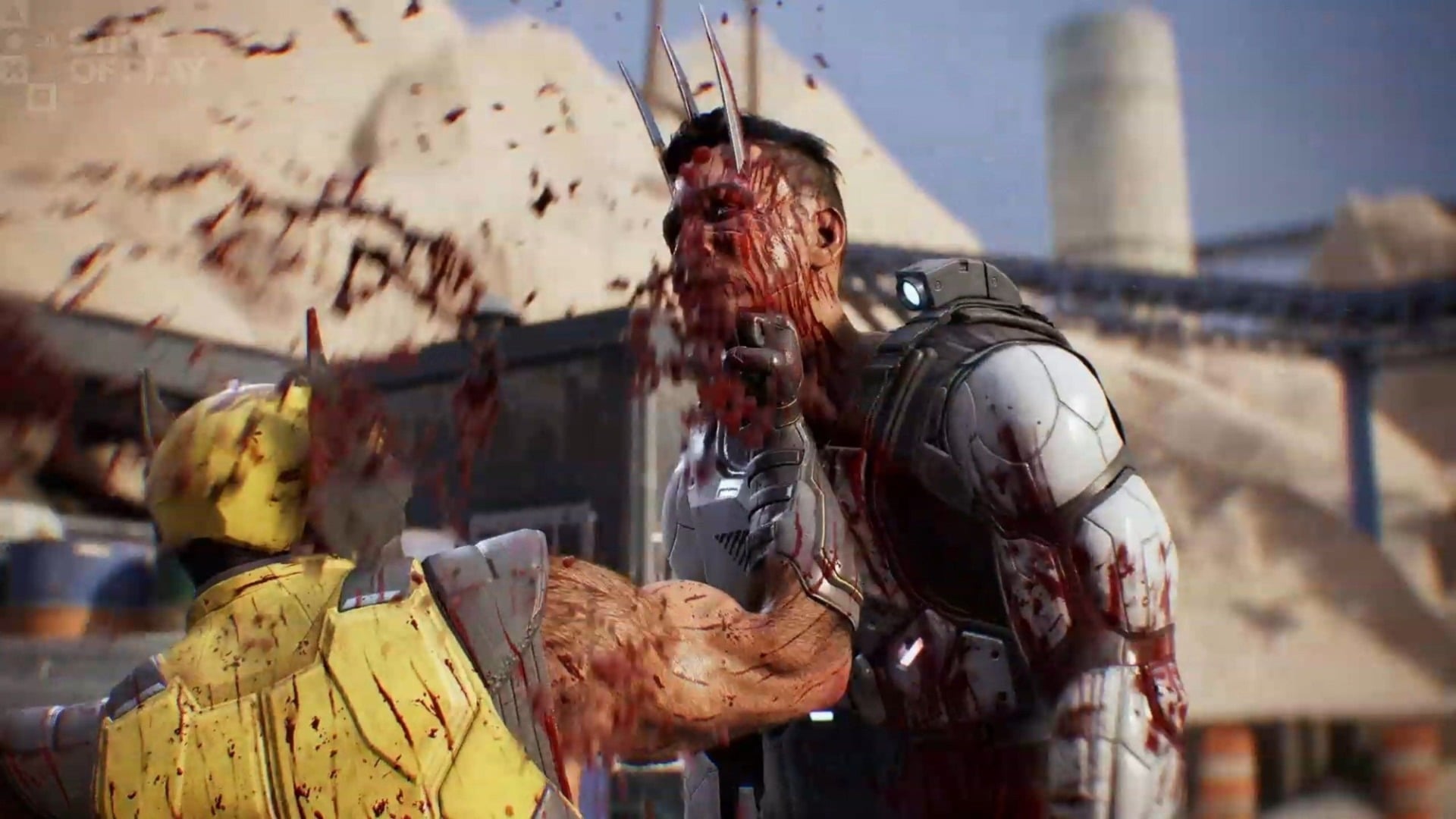 Wolverine stabbing a guy in the face