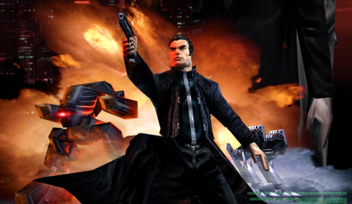 JC Denton fires a gun.