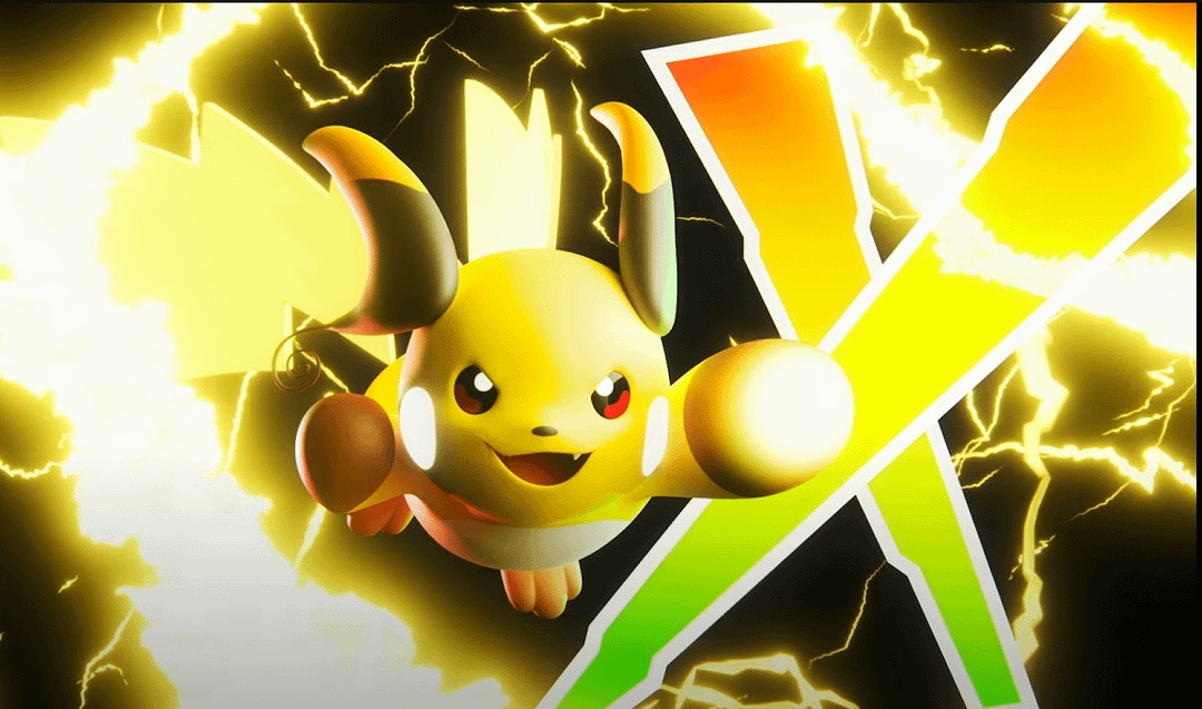 Mega Raichu X punching toward the camera.