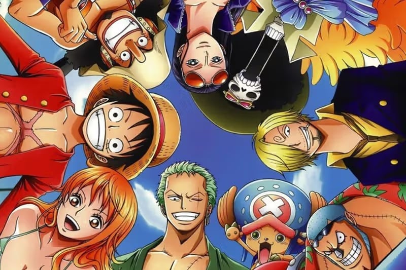 One Piece characters look down at the ground.