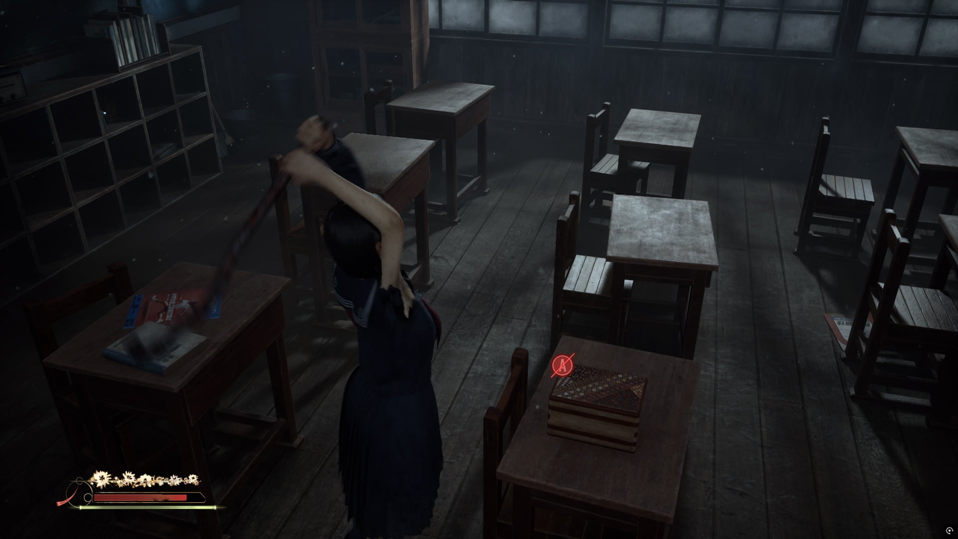 Hinako tries to smash a puzzle box to no avail.