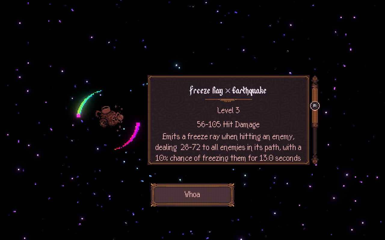 An upgrade window shows two balls fused together. 