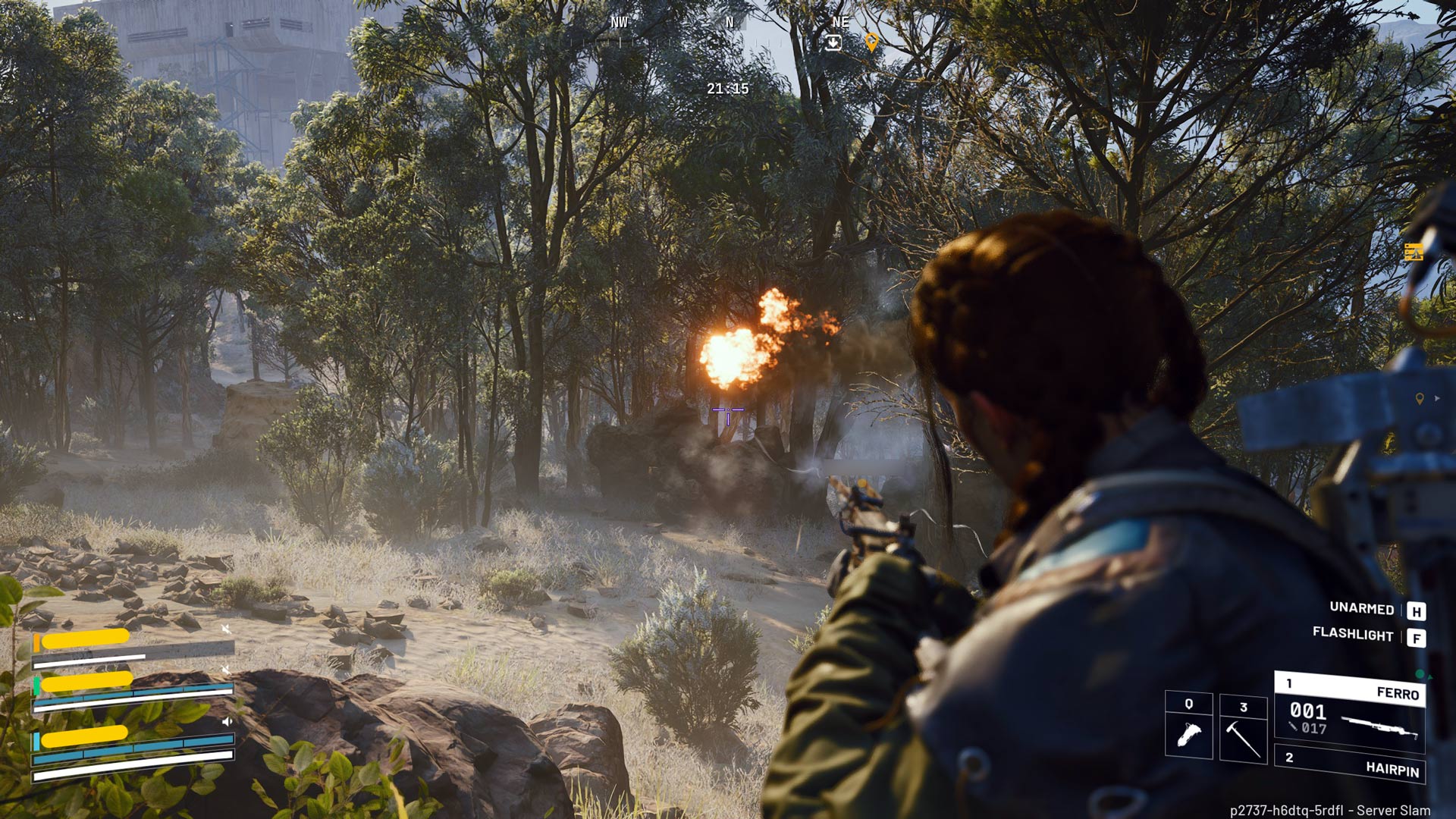 Players fight Arc in a forest.