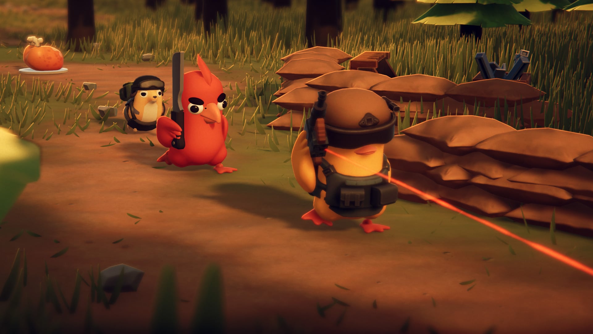 Murderous ducks chase one another.