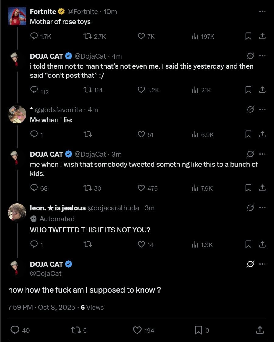 A screengrab shows Fortnite and Doja Cat posts.