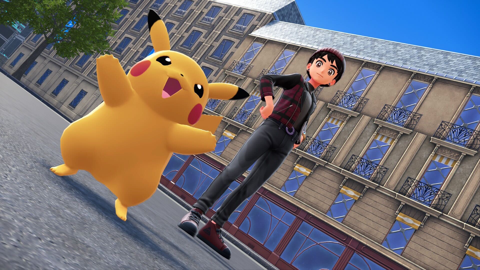 Pikachu and Shep pose for the camera.