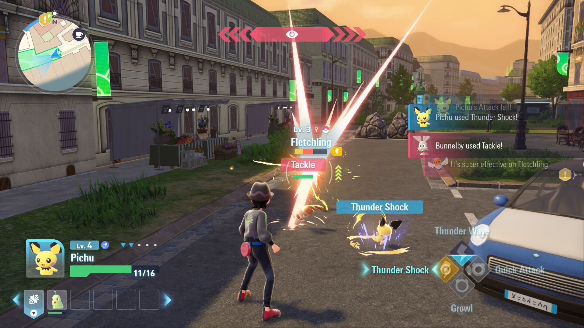 Pichu battling a Fletchling.