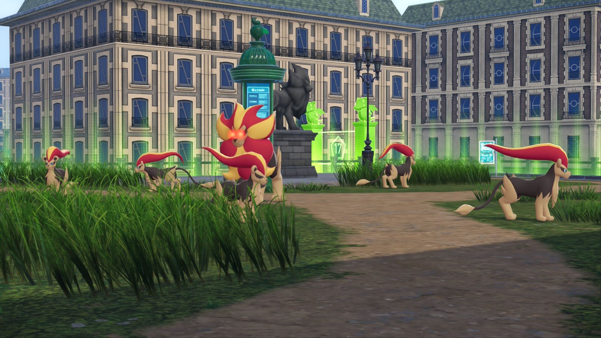 A group of Pyroar hanging out.