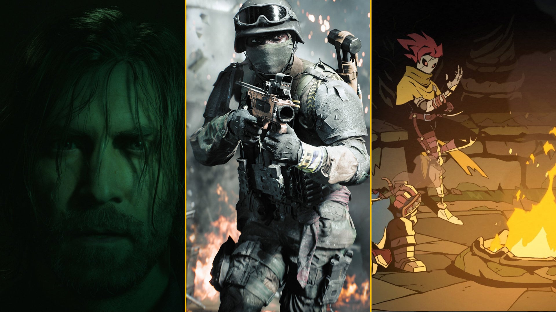 Alan Wake, a soldier from Battlefield, and a character from Absolum are arranged in a composite image.