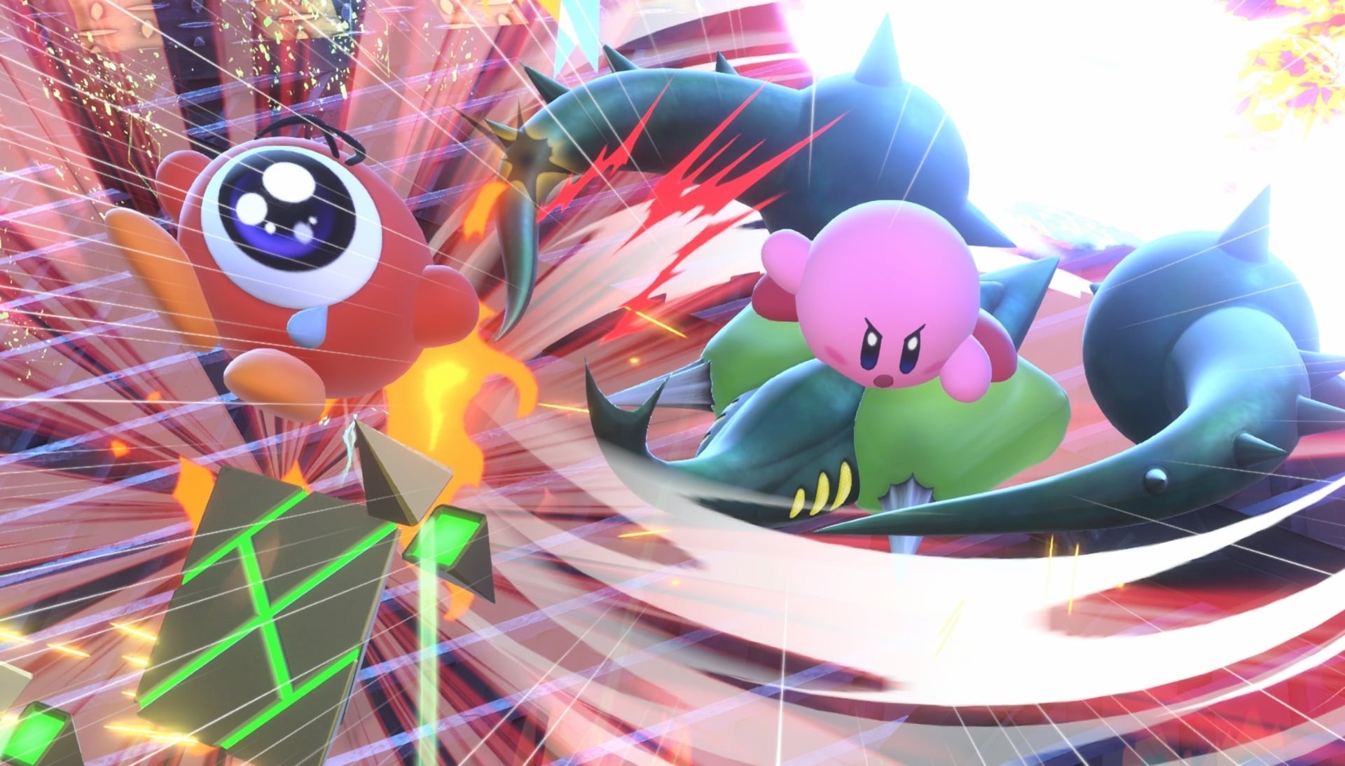 Kirby fights a monster.
