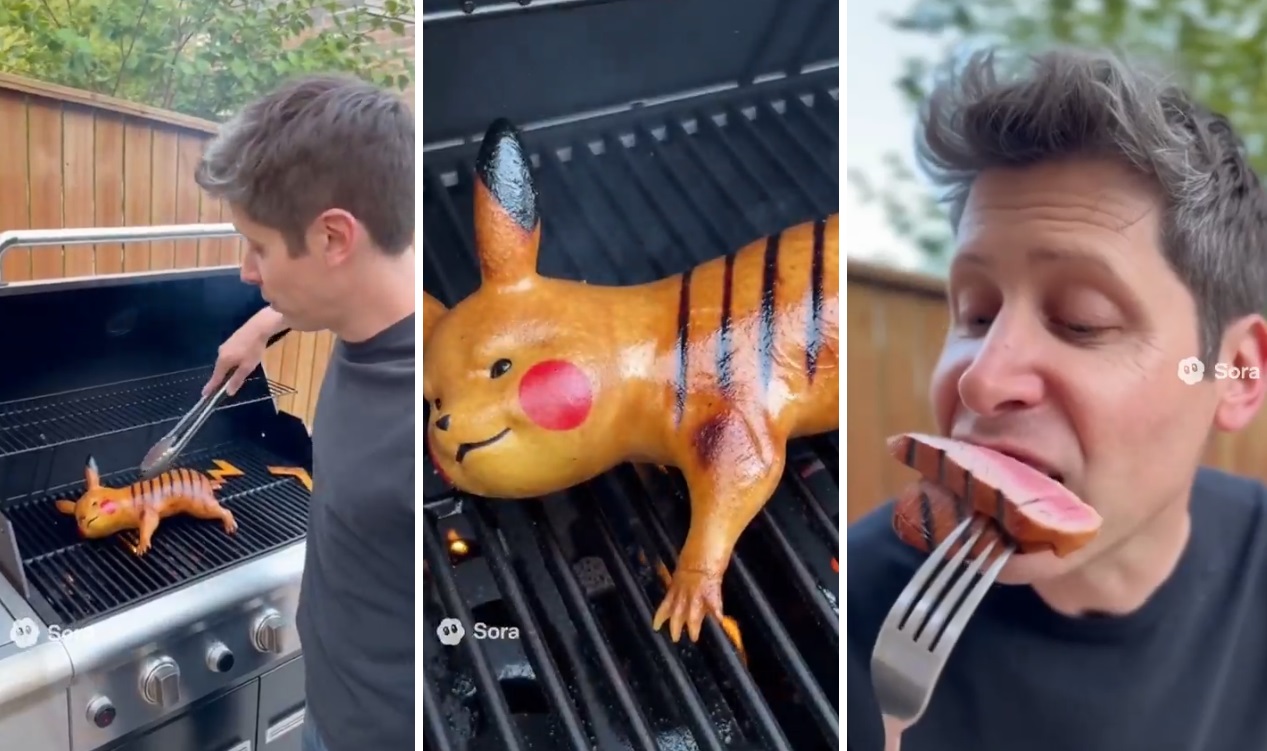 Sam Altman eats a Pikachu in a Sora 2 video.