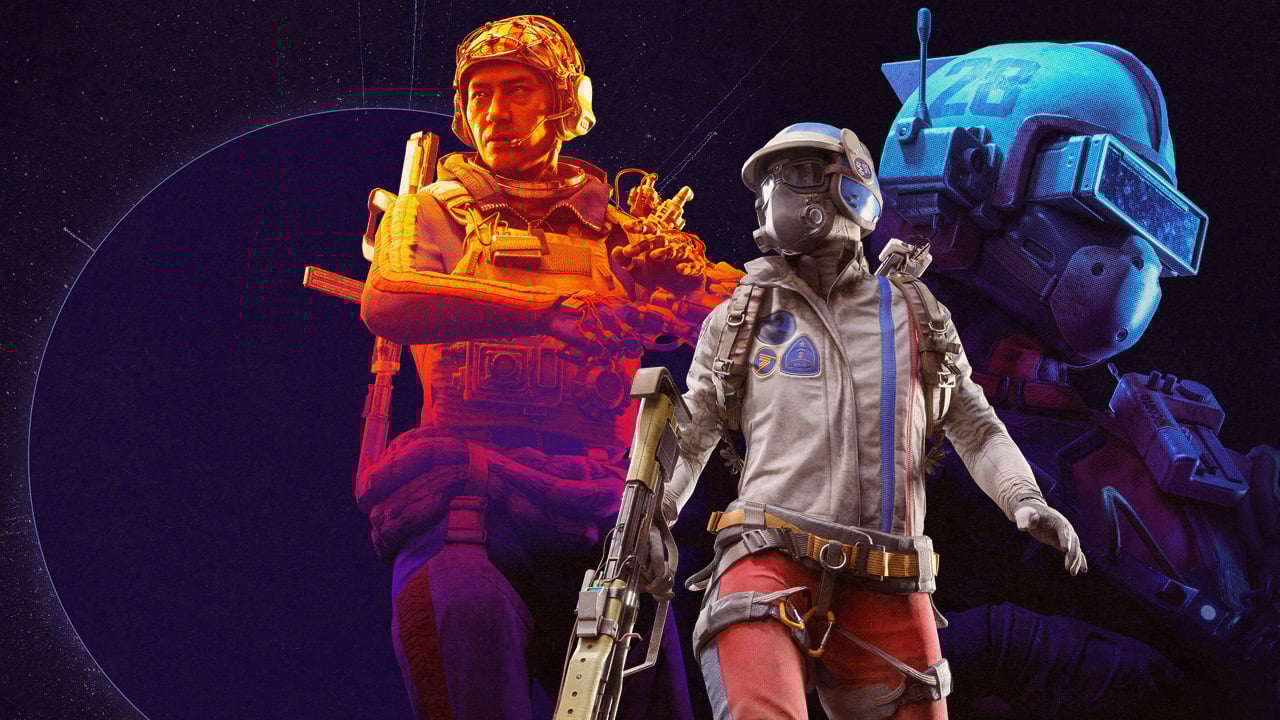 Title art for Arc Raiders shows three different characters in retro-futuristic clothing.