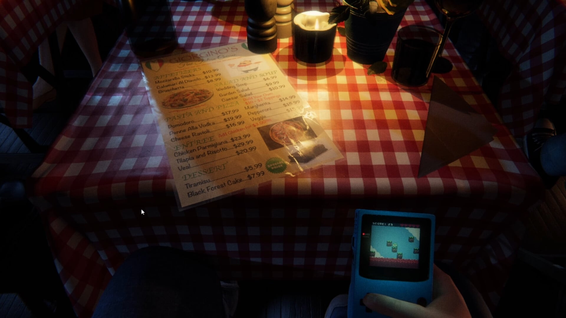 The player plays a video game while on a date.
