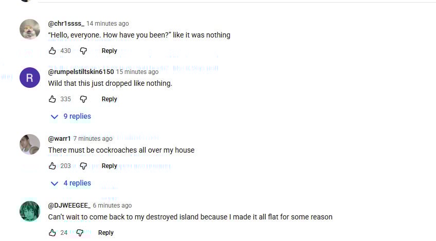 YouTube comments underneath the announcement trailer.