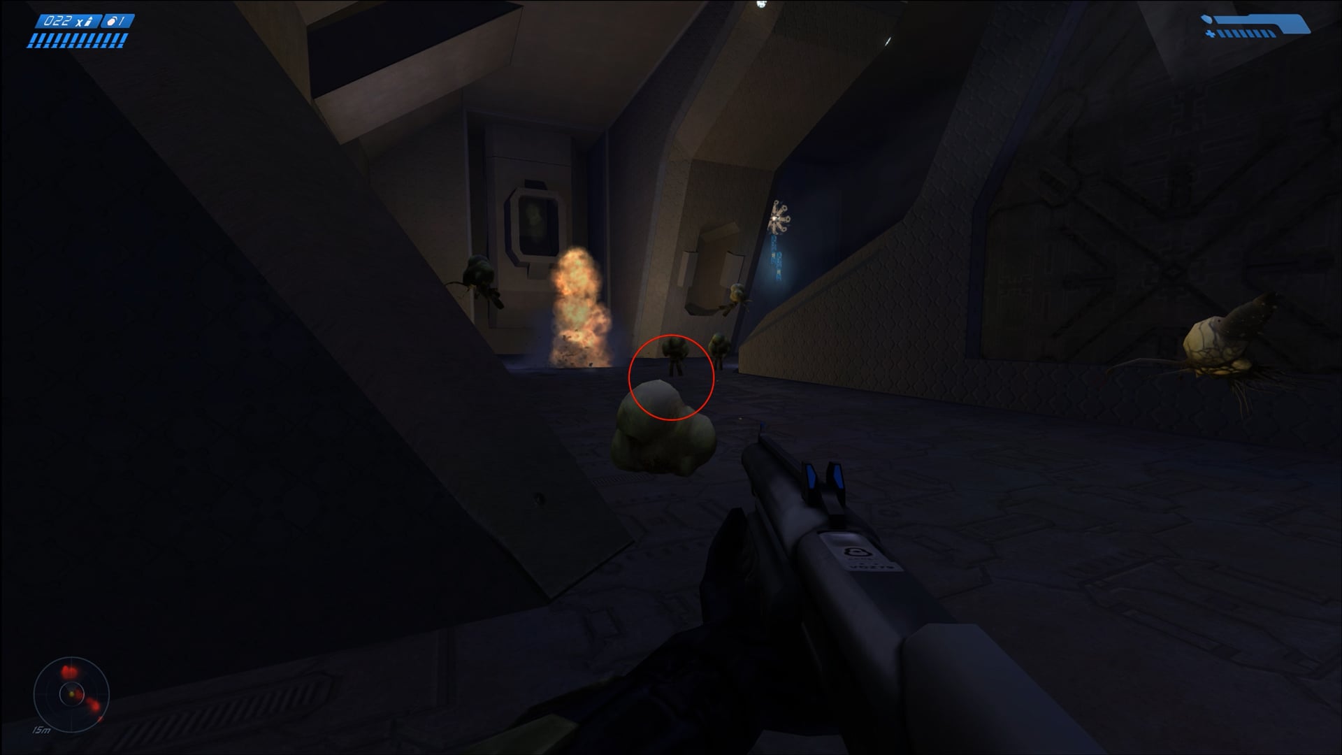 An explosion lights the surrounding environment as it sends enemies flying.