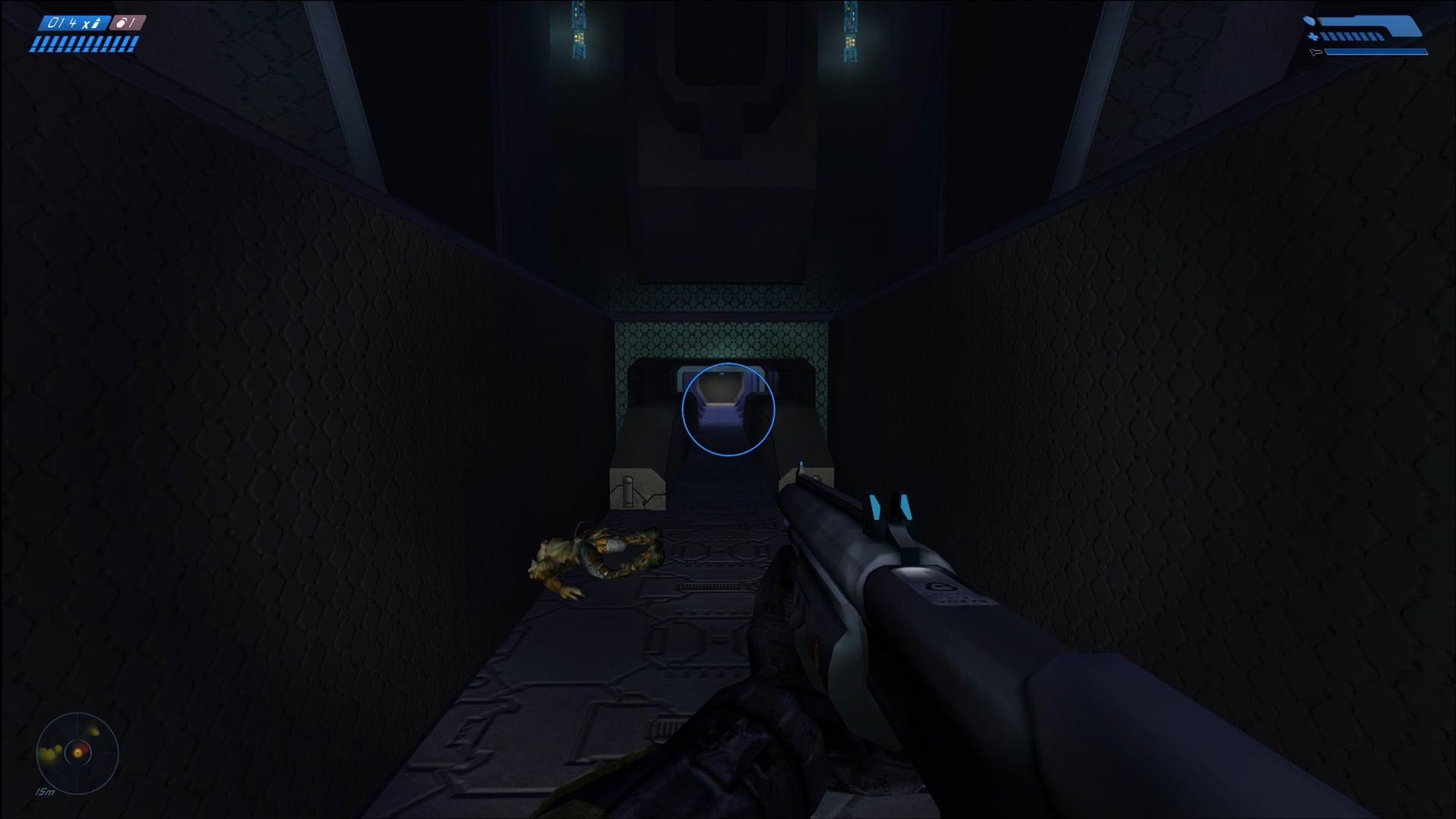 A flashlight lights the way forward.