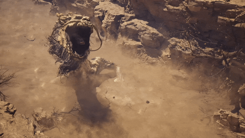 The player runs from a massive enemy in an animated gif.