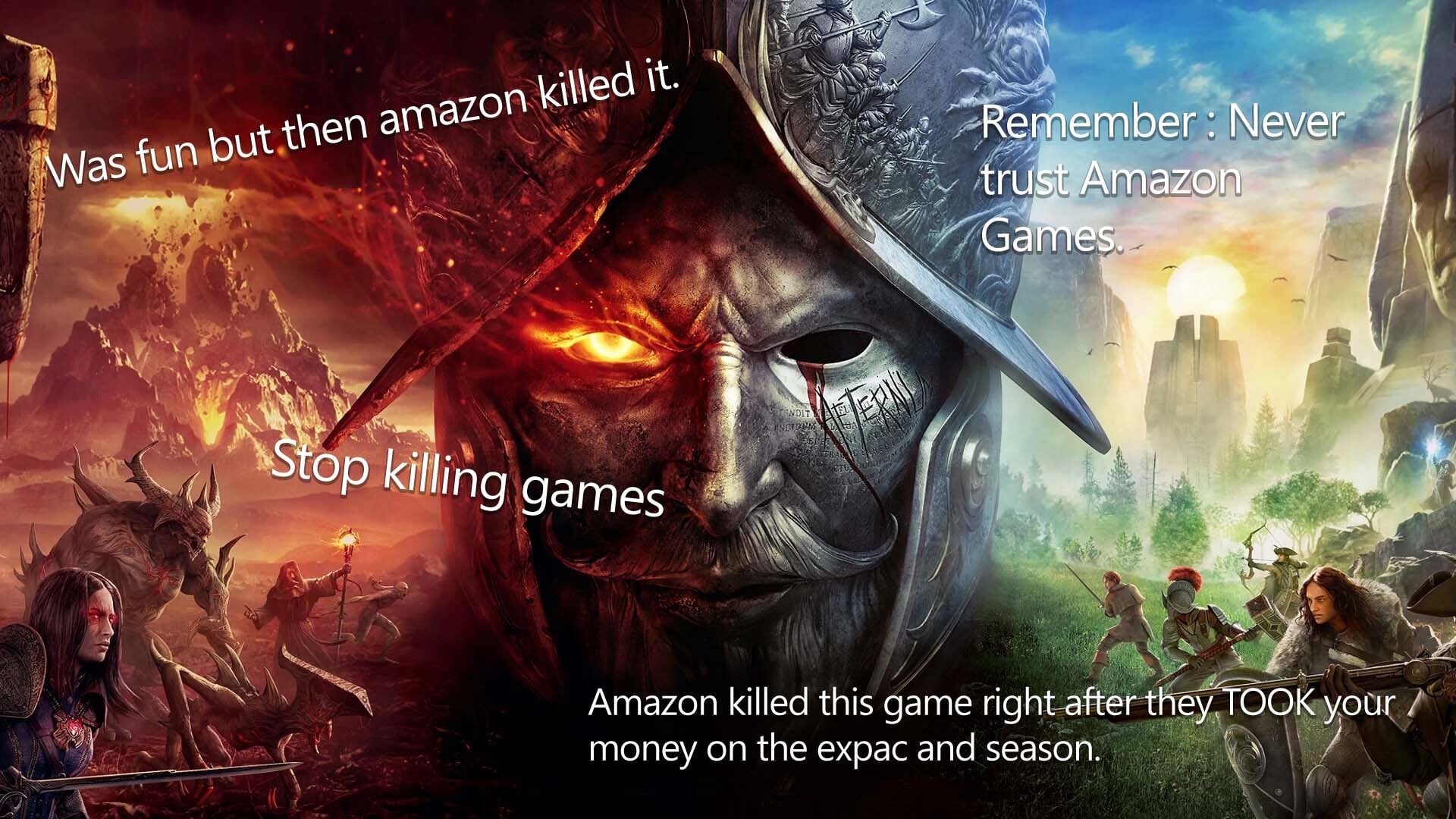 Art shows people fighting in New World.