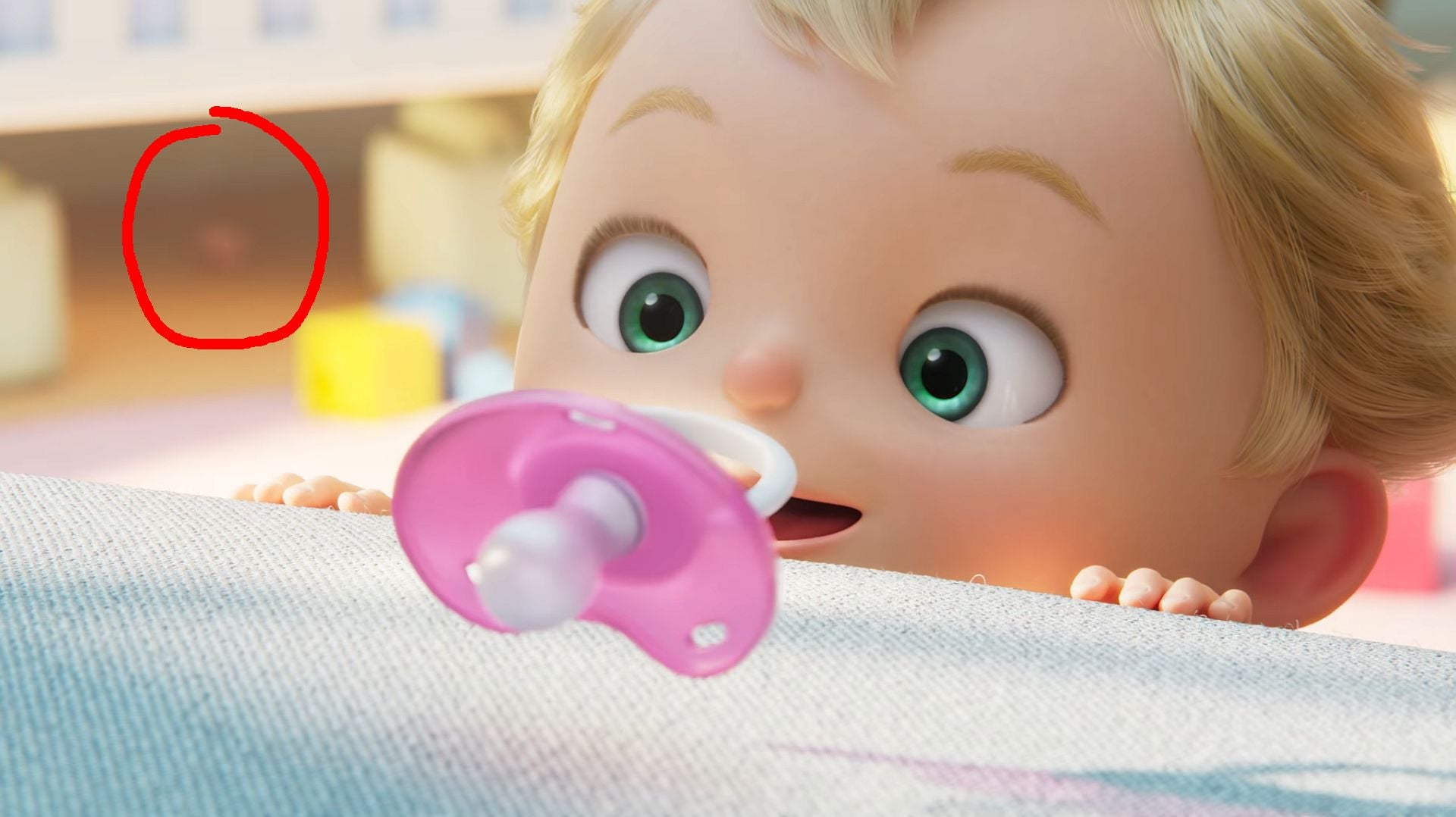 A baby and a pacifier and almost certain no red Pikmin.