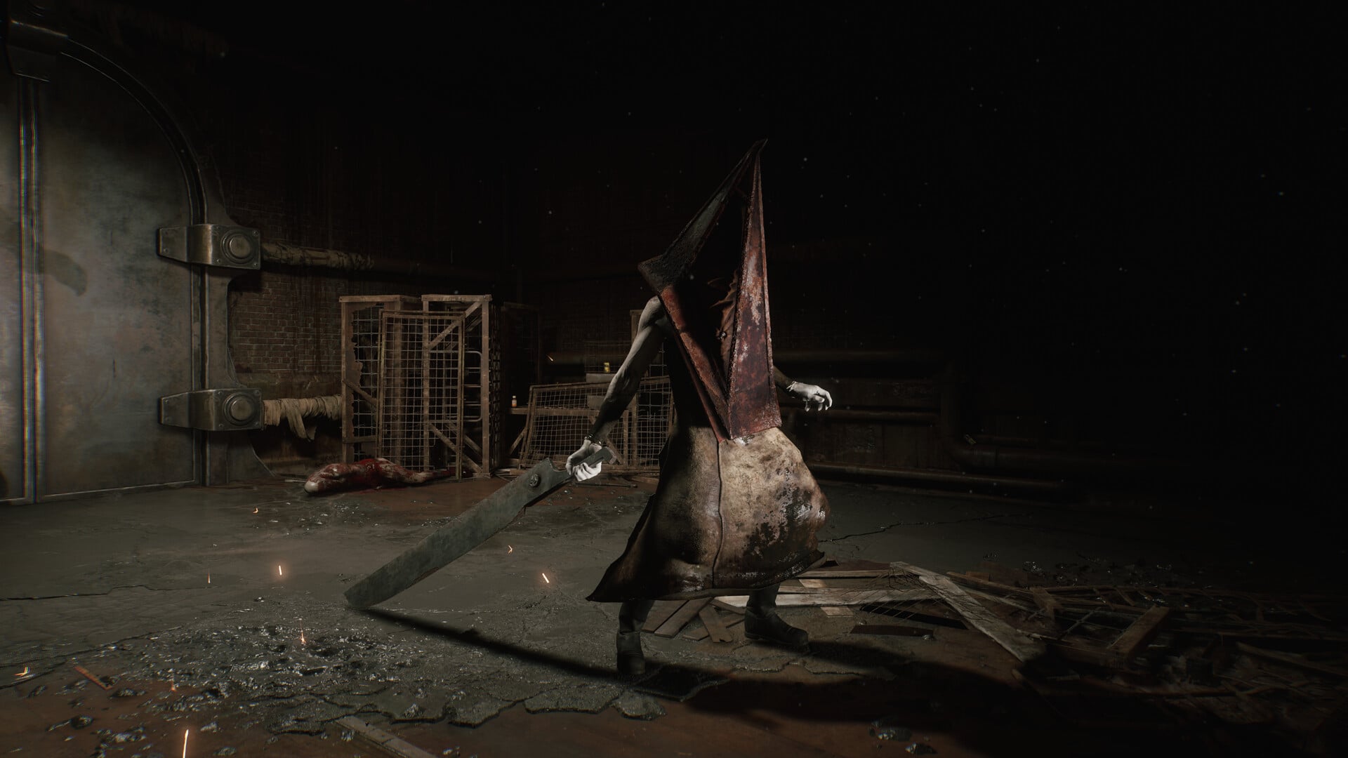 Pyramid Head wields a massive blade.