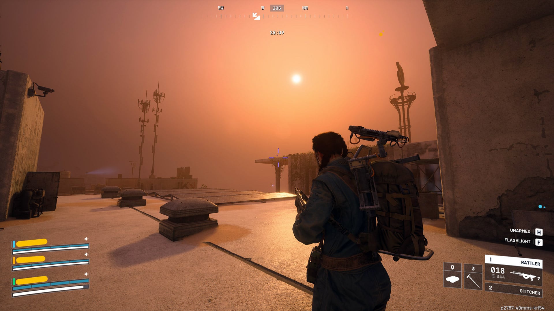 A player character looks out at a desolate wasteland.