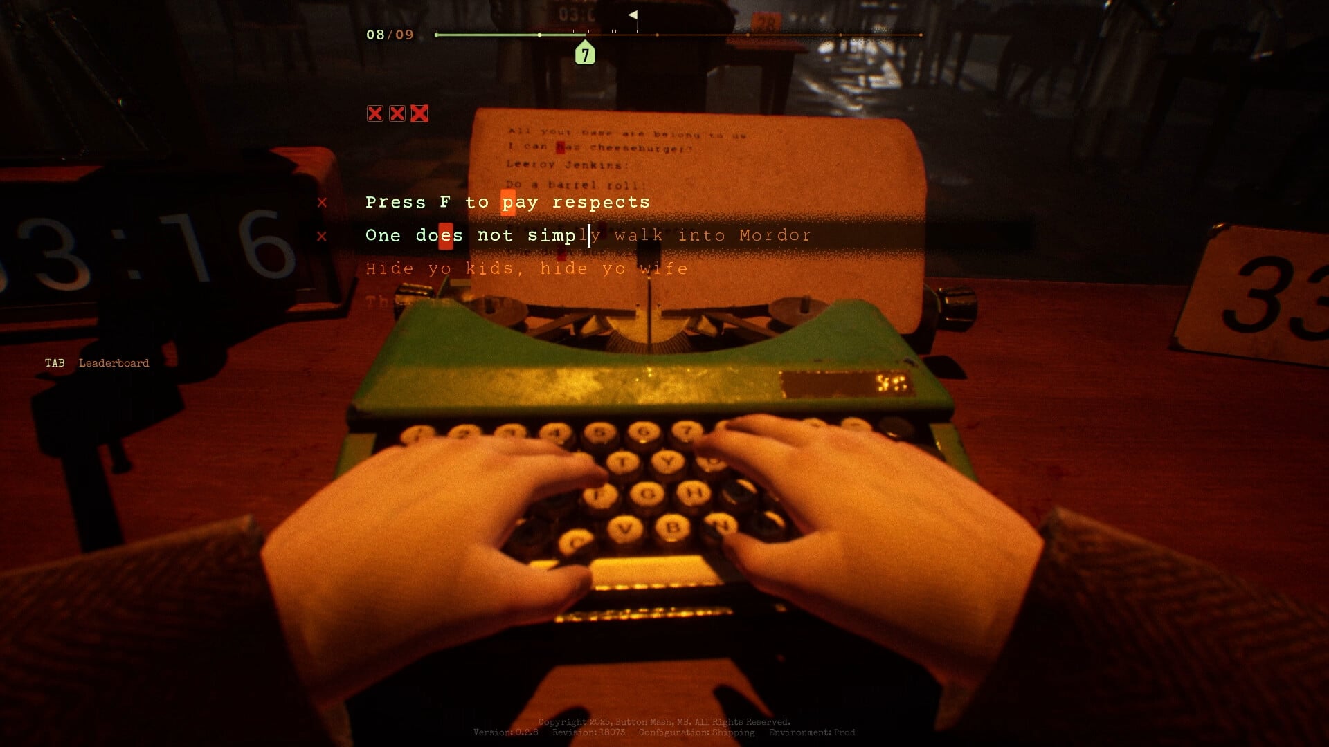 A person types on a typewriter.