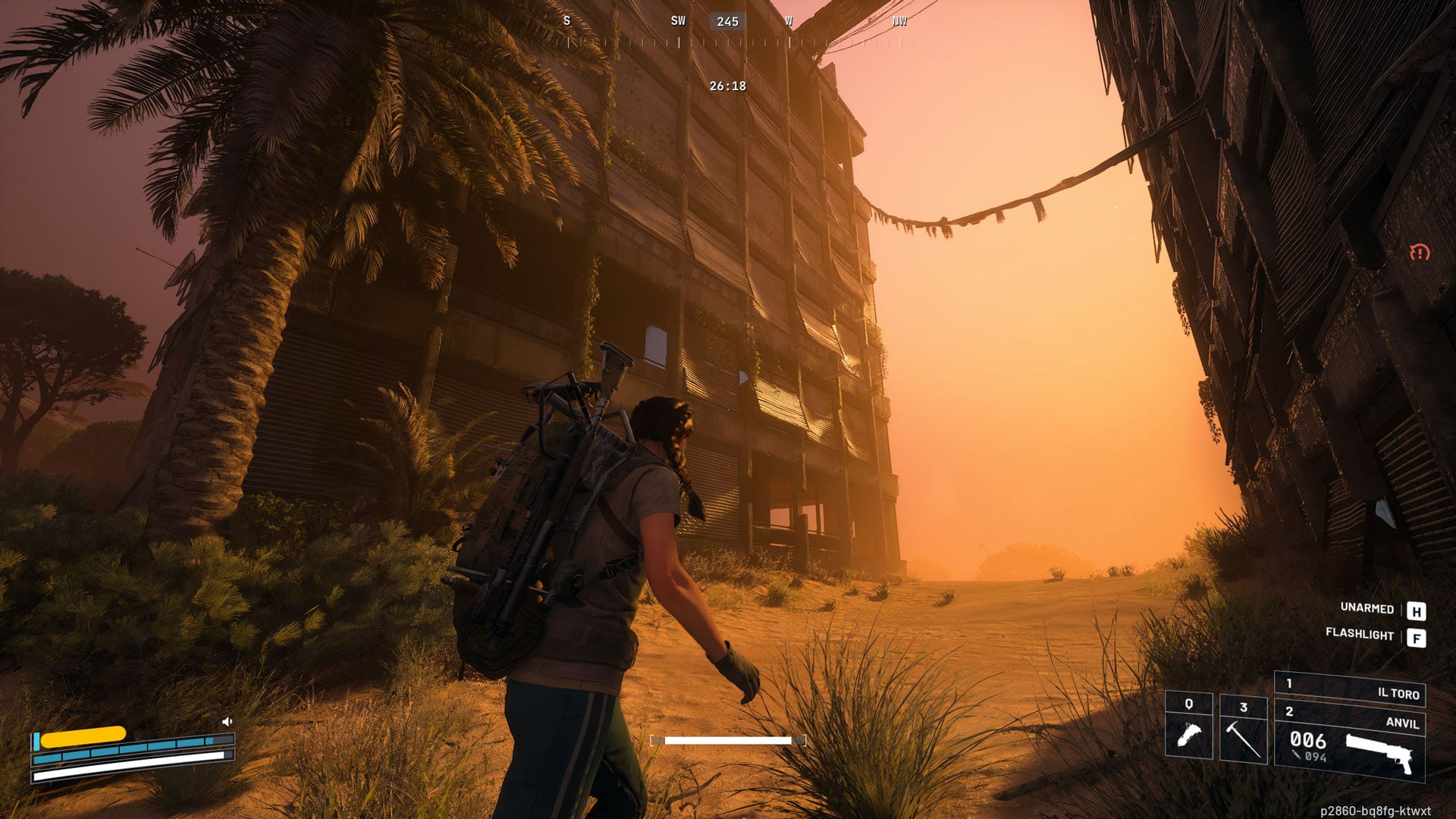 A player character walks past an abandoned apartment.