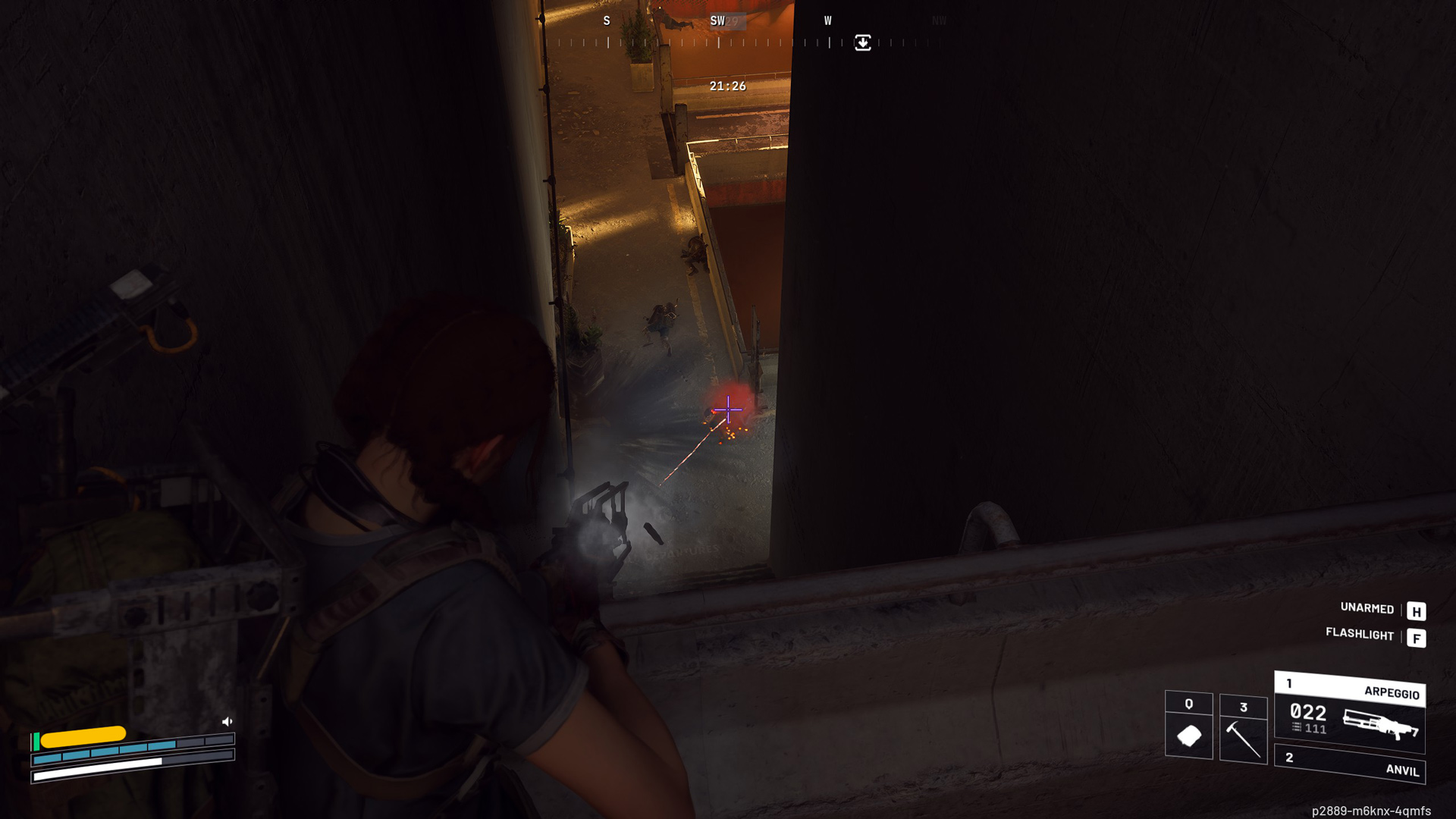 A player character opens fire on unsuspecting enemy players.