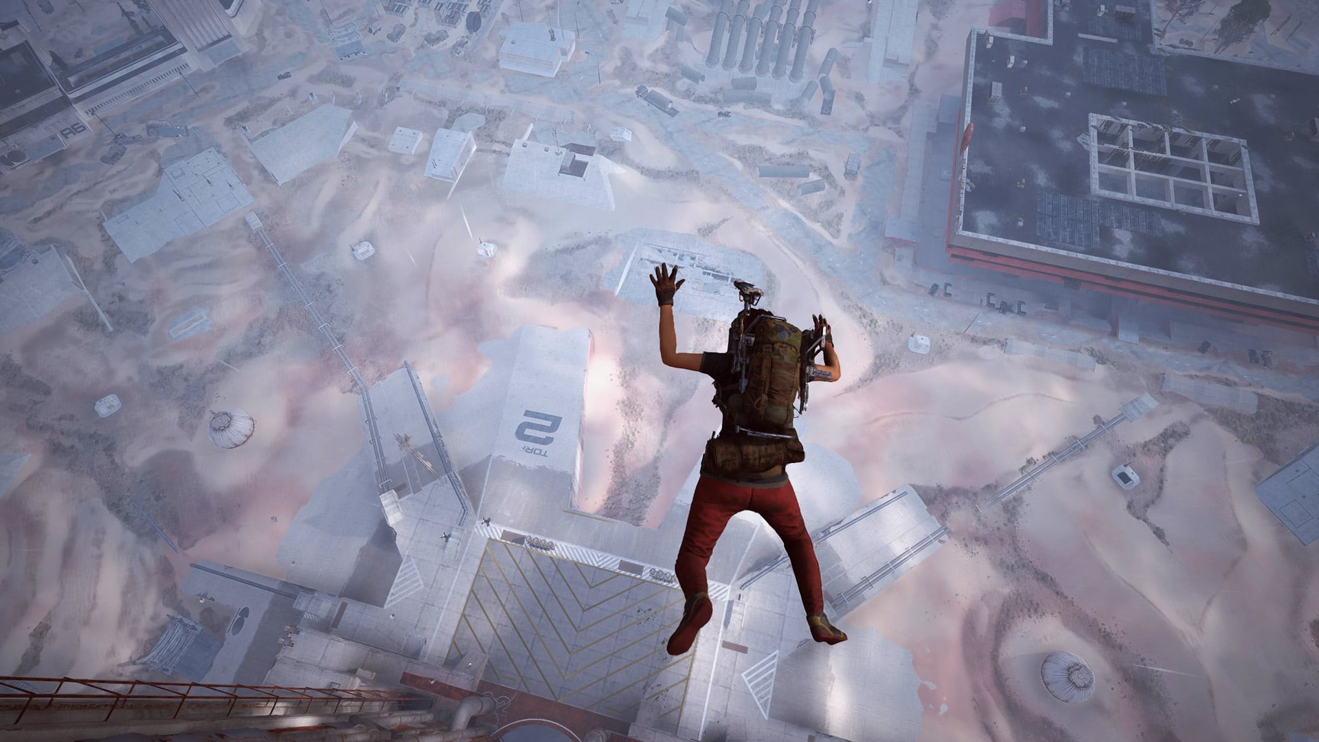 A player character falls from a great height.