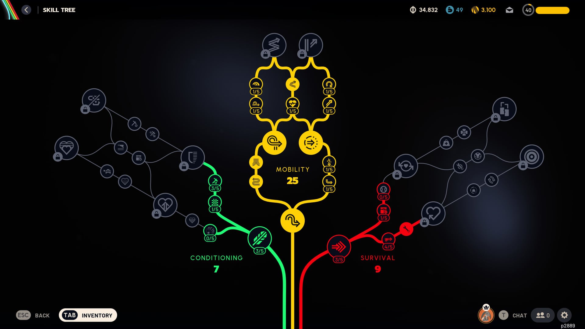 A screenshot of a skill tree shows various options unlocked.