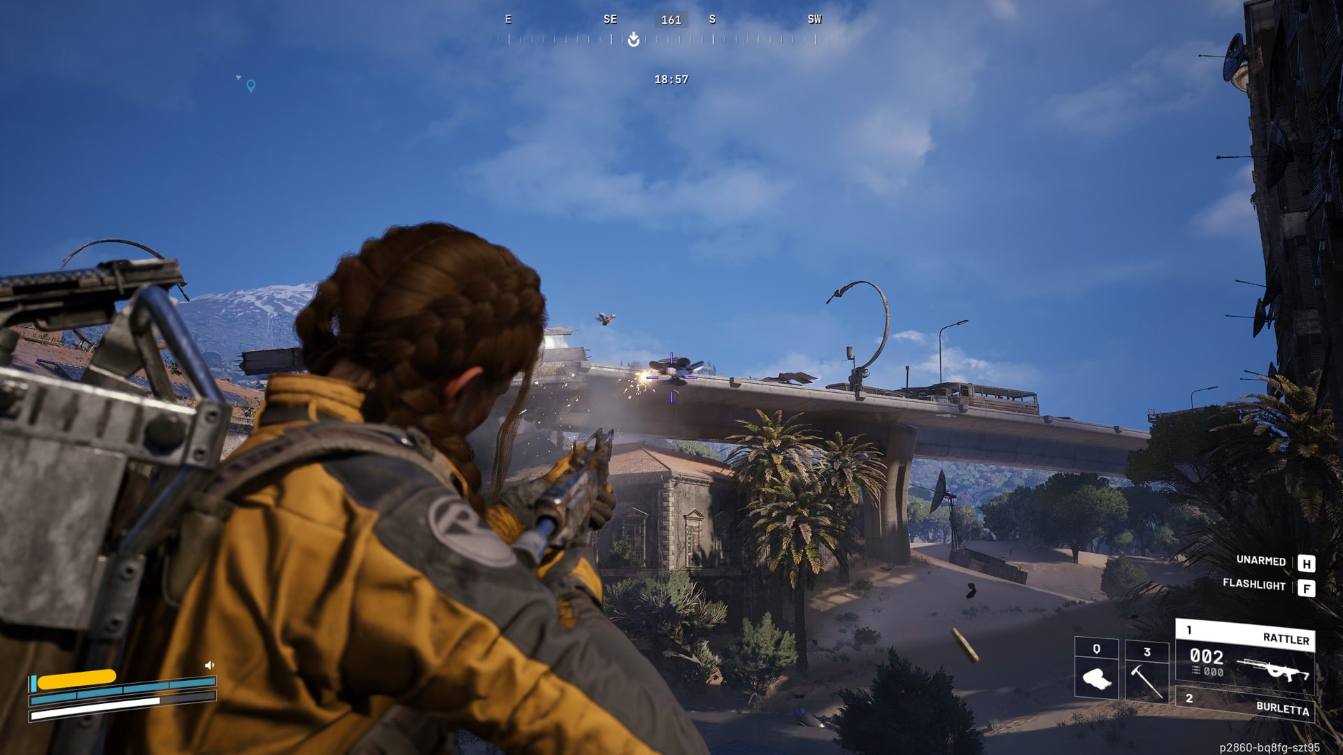 A player character shoots a drone.