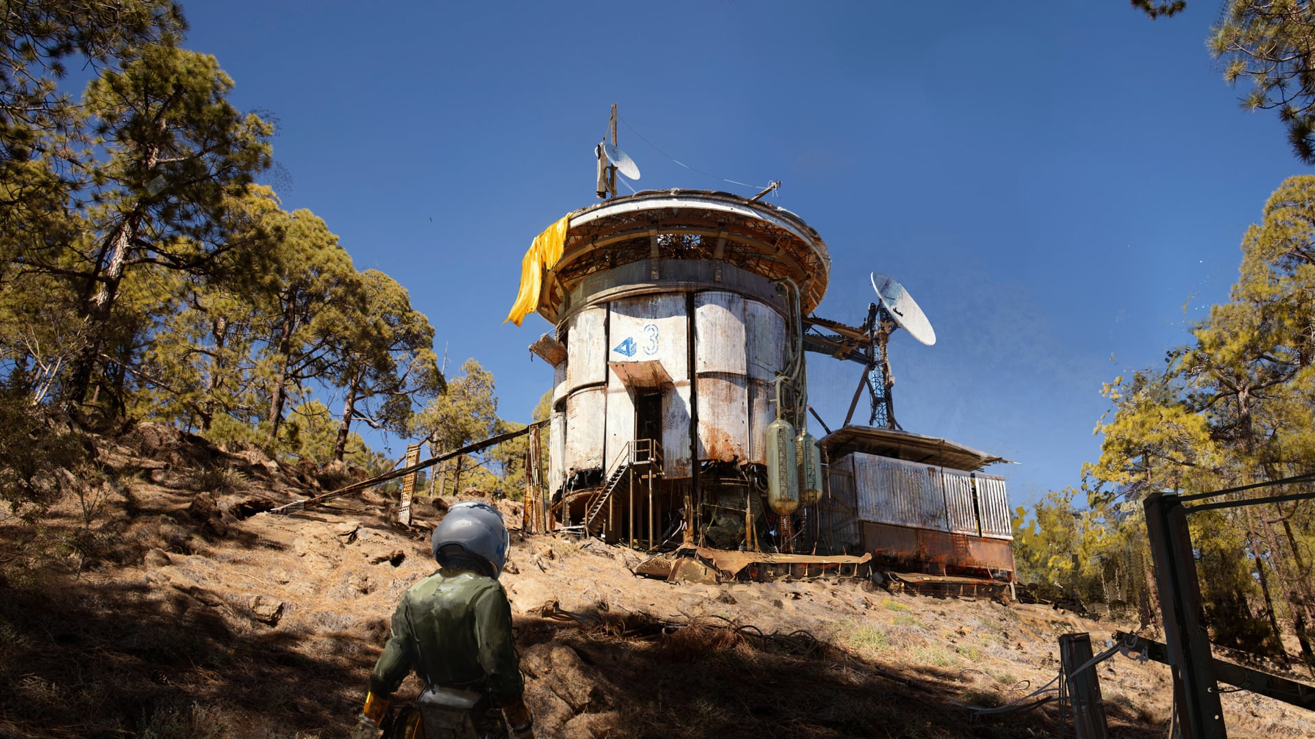 An unarmed Raider approaches an outpost.