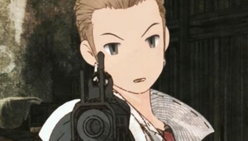 Balthier holds up a gun.