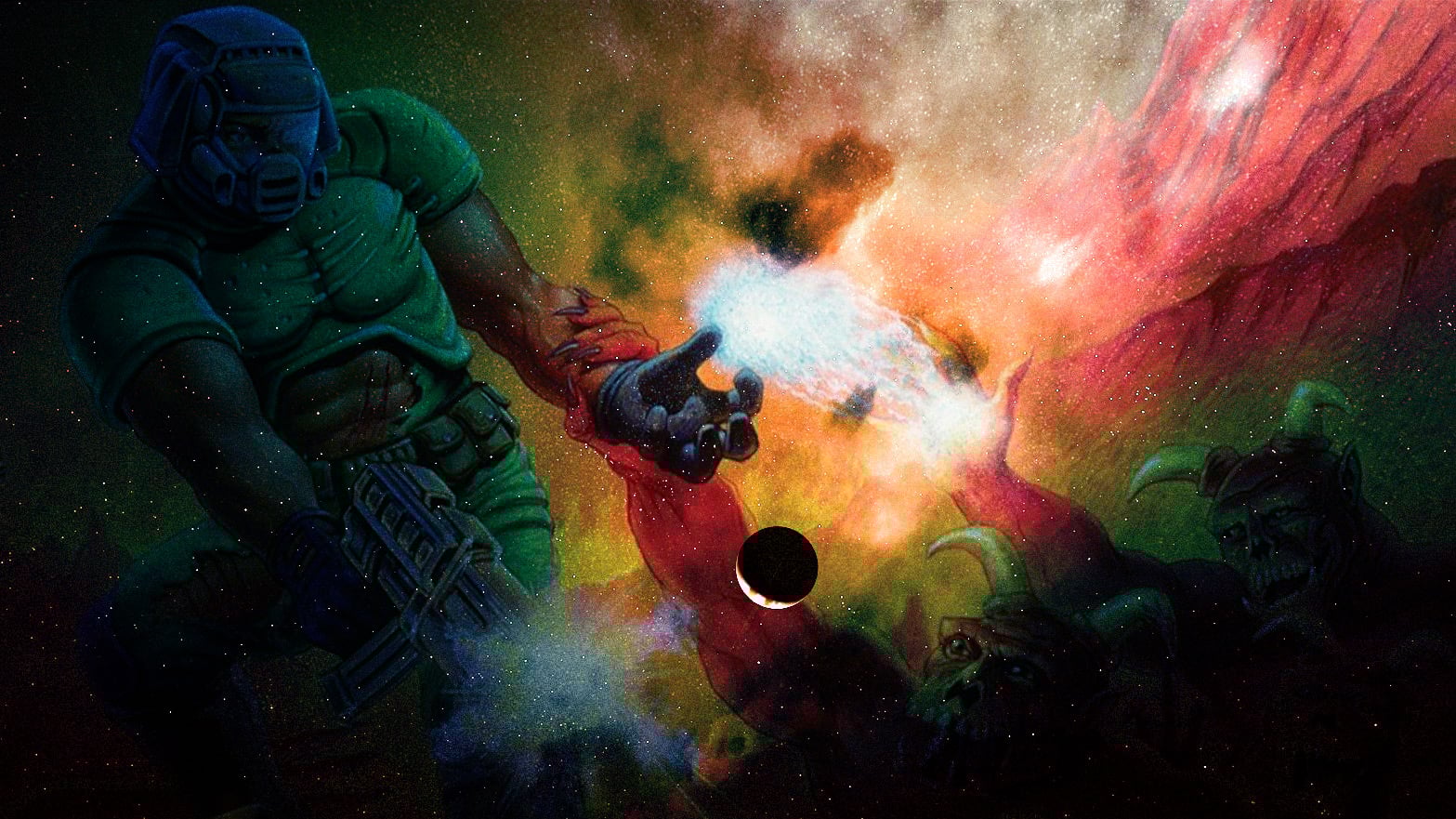 Doom's main art is projected in space.